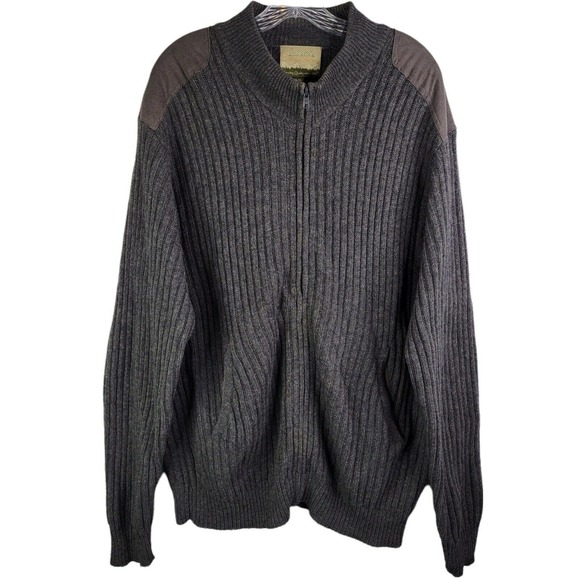 Cabela's Sweaters Cabelas Sweater Mens Xl Grey Full Zip Elbow Patch